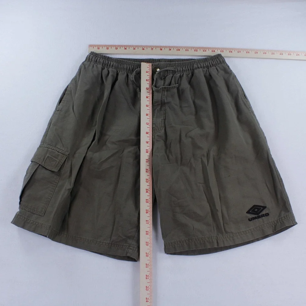 Vintage Umbro Men's Cotton Cargo Shorts Size Large L Elastic Waist Olive Green